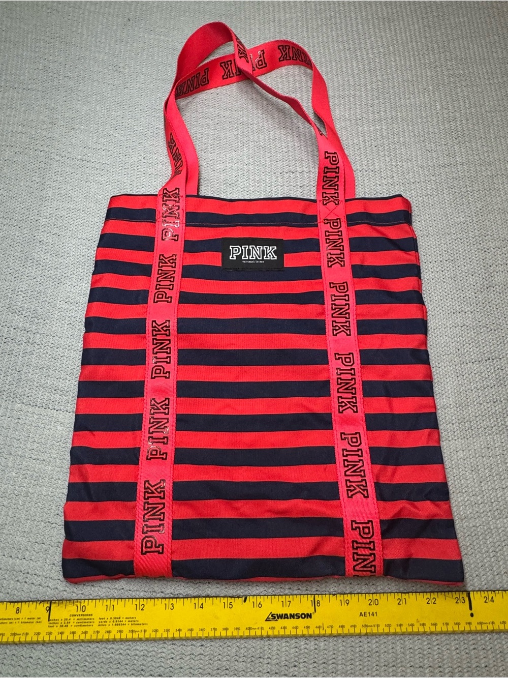 Victoria's Secret PINK Red & Navy Striped Tote